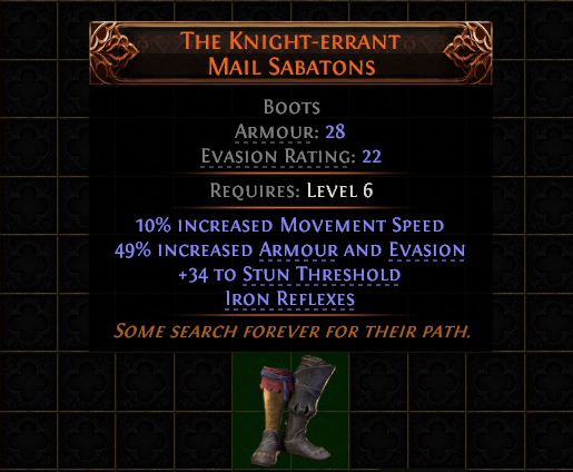 The Knight-Errant Mail Sabatons - PoE 2 Screenshot with Stats for Path of Exile 2